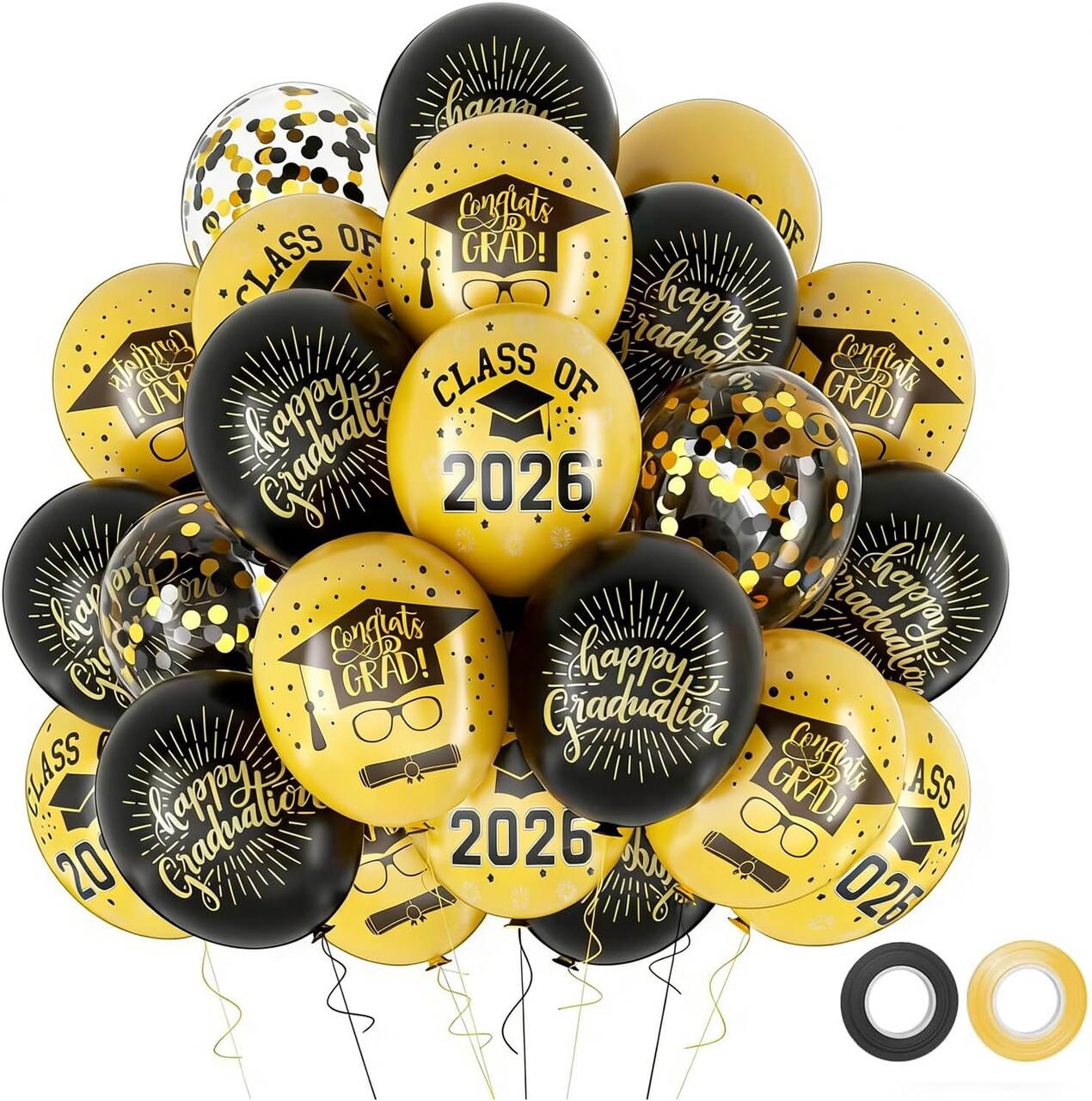 Graduation Balloons 2026 Grad Party Decoration, 50pcs 12 Inch Black and Gold Grad Latex Balloons Graduation Party Balloons for Grad class Celebrations Decoration Supplies